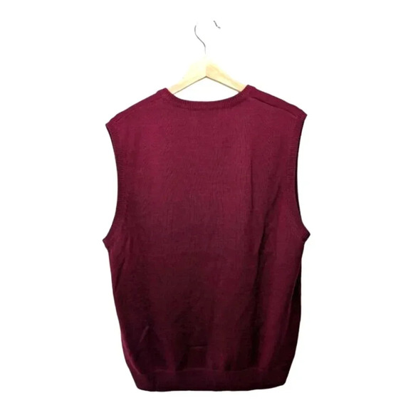 VTG Ingo Virgin Wool Blend V Neck Sweater Vest Mens Size L Burgundy Hong Kong - Picture 3 of 9